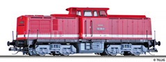 [Lokomotivy] → [Motorov] → [V 100] → 04593: dieselov lokomotiva erven s krmovm pruhem, ern rm a ed pojezd