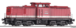 [Lokomotivy] → [Motorov] → [V 100] → 502167: dieselov lokomotiva erven s blm pruhem, ernm rmem a podvozky
