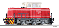[Lokomotivy] → [Motorov] → [T334] → 04616: dieselov lokomotiva erven s krmovou budkou, ern rm a ed pojezd