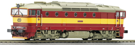 [Lokomotivy] → [Motorov] → [T478.3 „Brejlovec”] → 36259: dieselov lokomotiva erven s vstranm lutm pruhem, ed stecha