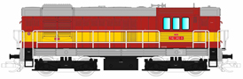 [Lokomotivy] → [Motorov] → [T466.2/T448.0] → 501579: dieselov lokomotiva erven se lutm psem, ed stecha a rm, ern podvozky