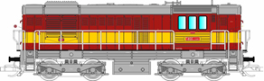 [Lokomotivy] → [Motorov] → [T466.2/T448.0] → 501829: dieselov lokomotiva erven s vstranm pruhem, ed stecha, rm a pojezd