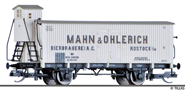 [Nkladn vozy] → [Kryt] → [2-os s nzkou stechou] → 17366: chladic vz bl s olivovou stechou „Mahn & Ohlerich Rostock“