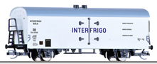 [Nkladn vozy] → [Kryt] → [2-os chladic, pivn a reklamn] → 501615: bl chladc vz s edou stechou „INTERFRIGO“