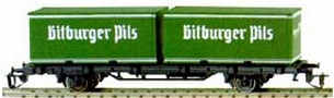 [Nkladn vozy] → [Nzkostnn] → [2-os Sm] → 14532: nkladn ploinov vz ern se dvma 20′ kontejnery „Bitburger Pils“