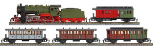 [Soupravy] → [S lokomotivou] → 01150: set parn lokomotivy BR 56, jednoho zavazadlovho a t osobnch voz 