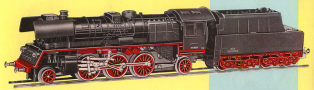 [Lokomotivy] → [Parní] → [BR 23] → 159/77: parní lokomotiva černá s červenými koly a rozvodem, kouřové plechy