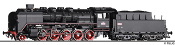 [Lokomotivy] → [Parní] → [BR 50] → 04291: parní lokomotiva černá s kouřovými plechy, červená kola, velká rudá hvězda na dýmnici