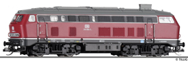 [Lokomotivy] → [Motorové] → [BR 218] → 04706: dieselová lokomotiva červená s šedou střechou, černý rám a pojezd