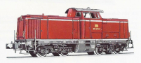 [Lokomotivy] → [Motorové] → [V 100] → 6301: dieselová lokomotiva červená s bílou linkou, šedá střecha, rám a pojezd