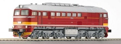 [Lokomotivy] → [Motorové] → [BR 120] → 36240: dieselová lokomotiva červená s šedou střechou a pojezdem, oranžový pás na čelech
