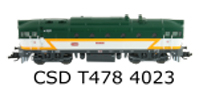 [Lokomotivy] → [Motorov] → [T478.3 „Brejlovec”] → CSD-T478-4023: dieselov lokomotiva zelen-bl se lutmi blesky