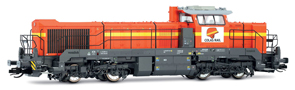 [Lokomotivy] → [Motorov] → [Vossloh DE 18] → HN9083: dieselov lokomotiva oranov se lutm proukem, ern rm a pojezd