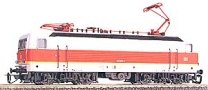 [Lokomotivy] → [Elektrické] → [BR 143] → 02348: elektrická lokomotiva bílá s červeným pásem a hnědými podvozky