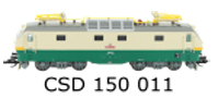 [Lokomotivy] → [Elektrick] → [150/151] → CSD-150-011: elektrick lokomotiva zelen-slonov kost s vstranm pruhem na elech