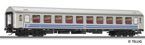 [Osobní vozy] → [Rychlíkové] → [typ Y] → 16655 E: rychlíkový vůz stříbrný se dvěma modrými proužky a šedou střechou 2. tř.