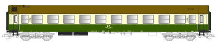 [Osobní vozy] → [Rychlíkové] → [typ Y] → 502249: rychlíkový vůz zelený-slonová kost s rezavou střechou 2. tř.