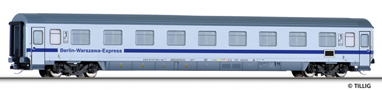 [Osobní vozy] → [Rychlíkové] → [typ Eurofima] → 13544 E: rychlíkový vůz bílý s šedou střechou 1. tř. „Berlin-Warzawa-Express“