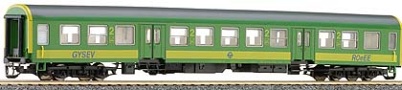 [Osobní vozy] → [Rychlíkové] → [typ Halberstadt] → 13666: zelený se žlutým pruhem 2. tř. Bmhe