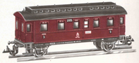 [Osobní vozy] → [Spěšné a osobní] → [2-osé pruské] → 3121: osobní vůz červený s černou střechou 3. tř.
