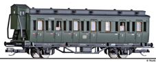 [Osobní vozy] → [Spěšné a osobní] → [3-osé oddílové] → 13050: osobní oddílový vůz zelený s černou střechou a s brzdařskou budkou 2. tř.