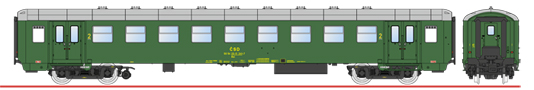 [Osobn vozy] → [Spn a osobn] → [4-os Bai „Osmidvk“] → 97000006: osobn vz zelen s edou stechou 2. t., Praha