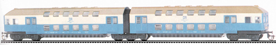 [Osobní vozy] → [Patrové] → [DB 13] → 03734: dvoudílná jednotka modrá-slonová kost s rezavou střechou 2. tř