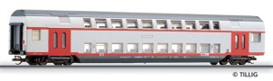 [Osobní vozy] → [Patrové] → [4-osé] → 13806: červený-bílý s šedou střechou 2. tř. „RAB“