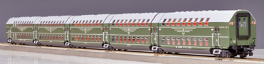 [Osobní vozy] → [Patrové] → [DBG] → 1959D: pětidílná patrová jednotka zelená s šedou střechou