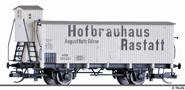 [Nákladní vozy] → [Kryté] → [2-osé s nízkou střechou] → 17386: chladicí vůz bílý s šedou střechou „Hofbrauhaus Rastatt“