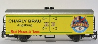 [Nákladní vozy] → [Kryté] → [2-osé chladicí, pivní a reklamní] → TB-1056: žlutý se stříbrnou střechou ″Charly Bräu″