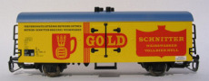 [Nákladní vozy] → [Kryté] → [2-osé chladicí, pivní a reklamní] → 500052: žlutý s modrou střechou ″Schnitter Gold Wörner″