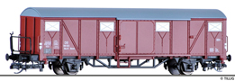 [Nákladní vozy] → [Kryté] → [2-osé Gbs] → 17174: krytý nákladní vůz červenohnědý s šedou střechou a s brzdařskou plošinou