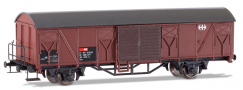 [Nákladní vozy] → [Kryté] → [2-osé Gbs] → 485: krytý nákladní vůz červenohnědý s hnědou střechou a brzdařskou plošinou