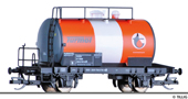 [Nákladní vozy] → [Cisternové] → [2-osé Z52] → 17311: kotlový vůz tmavě šedý s pásy oranžová-bílá „Turmöl“