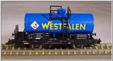 [Nákladní vozy] → [Cisternové] → [2-osé R (JATT)] → 501327: kotlový vůz modrý s nápisem „Westfalen”