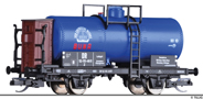 [Nákladní vozy] → [Cisternové] → [2-osé R (JATT)] → 95861: kotlový vůz modrý s logem „VEB Chemische Werke Buna“