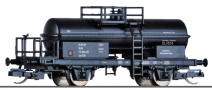 [Nákladní vozy] → [Cisternové] → [2-osé speciální] → 502241: kotlový vůz na přepravu kyselin černý s brzdařskou plošinou