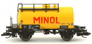 [Nákladní vozy] → [Cisternové] → [2-osé s lávkou „Deutz“] → 120075: kotlový vůz žlutý s logem „MINOL“