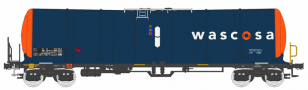 [Nákladní vozy] → [Cisternové] → [4-osé s lávkou Zacns 98] → 96200013: kotlový vůz modrý-oranžový s logem „wascosa“