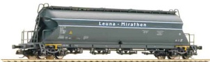 [Nákladní vozy] → [Samovýsypné] → [4-osé na uhelný prach] → 15497: samovýsypný nákladní vůz tmavěšedý s modrým pásem „Leuna-Mirathen“