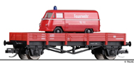 [Nákladní vozy] → [Nízkostěnné] → [2-osé X] → 502396: nízkostěnný nákladní vůz červený ložený dodávkou Matador do požárního vlaku