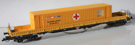 [Nákladní vozy] → [Nízkostěnné] → [4-osé Res] → 499: nízkostěnný nákladní vůz oranžový se senitárním kontejnerem „H.F.Wiebe“