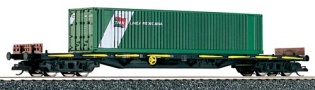 [Nákladní vozy] → [Nízkostěnné] → [4-osé plošinové Rgs] → 15507: nákladní plošinový vůz černý s kontejnerem 40′ „LINE MEXICANA“