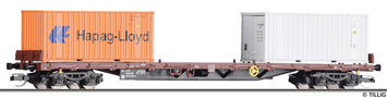 [Nákladní vozy] → [Nízkostěnné] → [4-osé plošinové Rgs] → 18134: nákladní plošinový vůz hnědý se dvěma kontejnery 20′