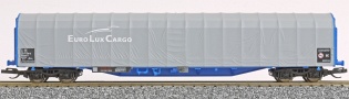 [Nákladní vozy] → [Nízkostěnné] → [4-osé s plachtou Rils] → 01460: nízkostěnný modrý s šedou splachtou „Euro Lux Cargo“
