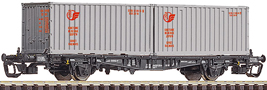 [Nákladní vozy] → [Nízkostěnné] → [2-osé kontejnerové Lbgjs 598] → 37503: kontejnerový vůz černý se dvěma šedými kontejnery 20′