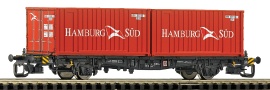 [Nákladní vozy] → [Nízkostěnné] → [2-osé kontejnerové Lbgjs 598] → 37509: černý se dvěma červenými kontejnery ″Hamburg Sud″