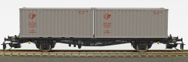 [Nákladní vozy] → [Nízkostěnné] → [2-osé kontejnerové Lbgjs 598] → 35003: černý plošinový se dvěma šedými kontejnery
