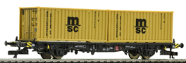[Nákladní vozy] → [Nízkostěnné] → [2-osé kontejnerové Lbgjs 598] → 37515: černý se dvěma 20′ kontejnery „MSC“